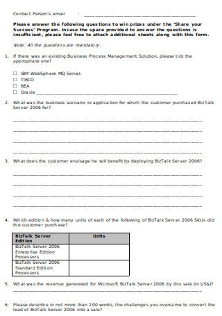 Questionnaire for Sales and Marketing Team