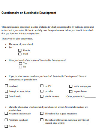 Questionnaire on Sustainable Development