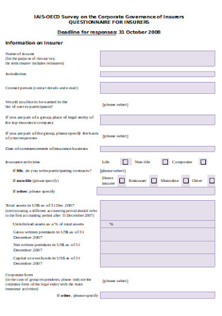 Questionnaire on the Corporate Insurers