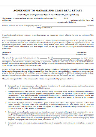 Real Estate Lease Agreement Sample