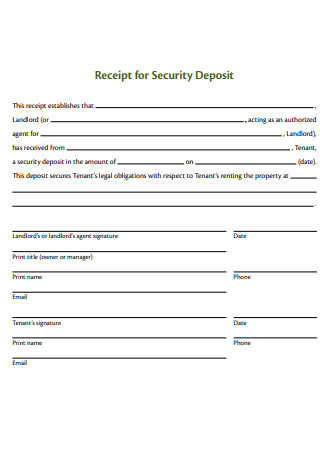 Receipt for Security Deposit