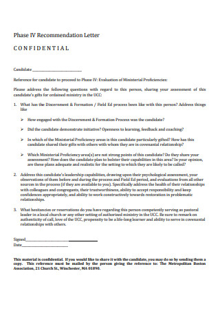Recommendation Letter for MBA Confidential 