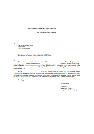 Recommendation Letter for the Principal of College1