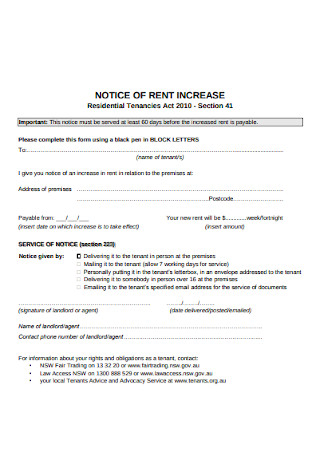 Rent Increase Notice Letter Sample