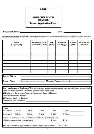Rental Housing Tenant Application Form