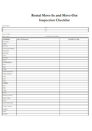 Rental Move in and Move out Inspection Checklist
