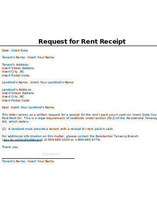 Request for Rent Receipt