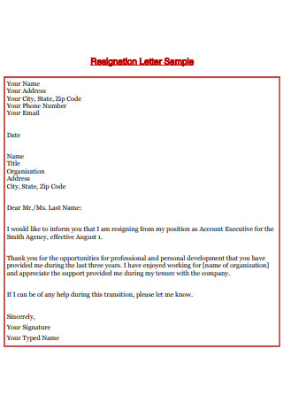 Resignation Letter Sample 