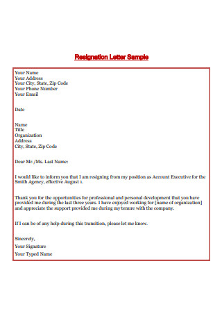 Resignation Letter Sample