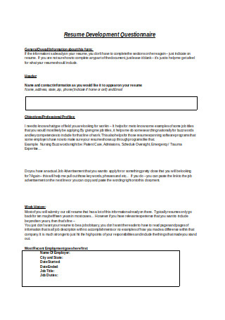 Resume Development Questionnaire