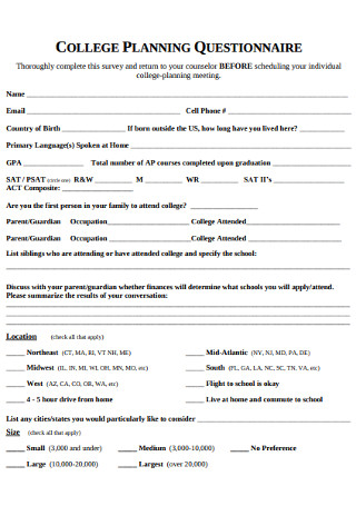 Sample College Planning Questionnaire