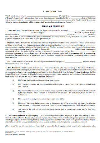 Sample Commercial Lease Agreement