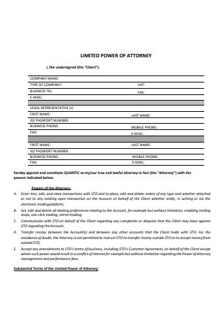 Sample Company Limited Power of Attorney