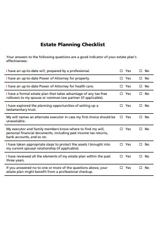 Sample Estate Planning Checklist 