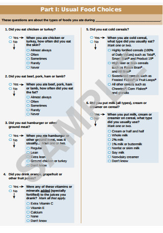 Sample Food Questionnaire