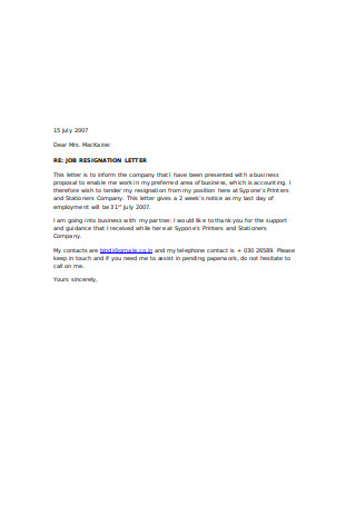 Letter template resignation Free Resignation