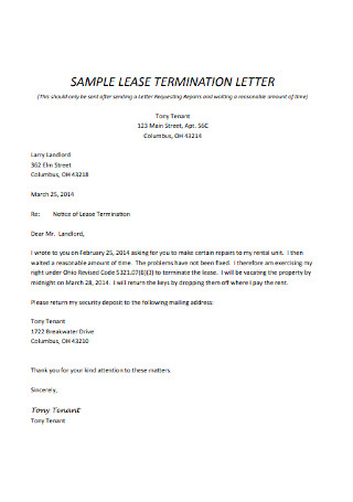 Sample Lease Termination Letter