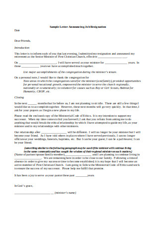 Sample Letter Announcing Job Resignation1