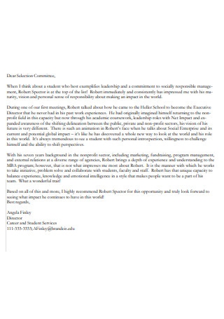 Sample Letter of Recommendation for Graduate School