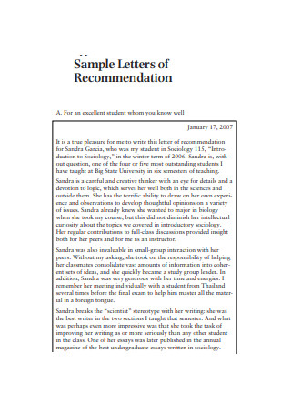 Sample Letter of Recommendation for Medical School