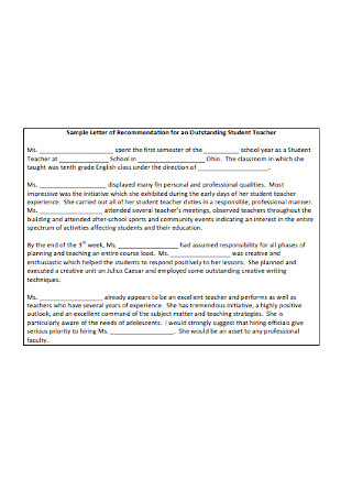 Sample Letter of Recommendation for an Outstanding Student Teacher