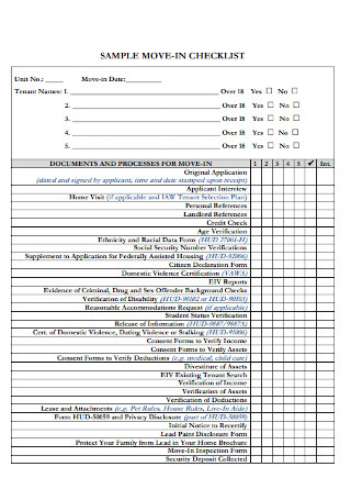 Sample Move in Inspection Checklist
