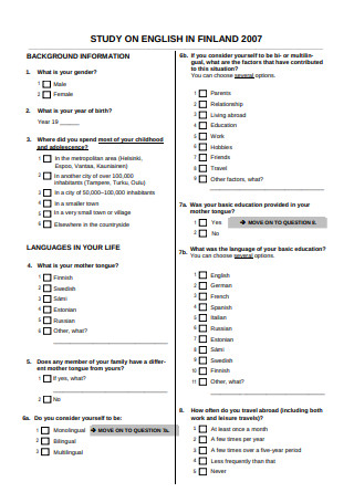 case study questionnaire sample