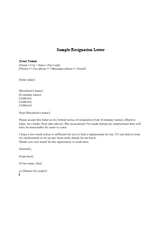 Sample Resignation Letter Format