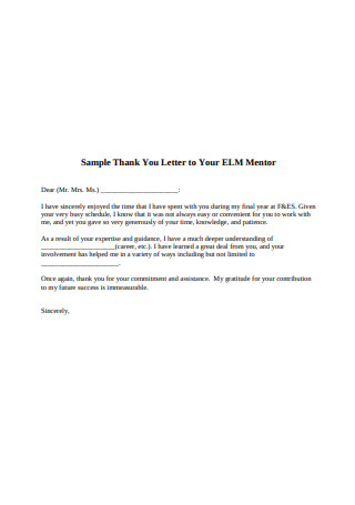 Sample Thank You Letter to Your ELM Mentor