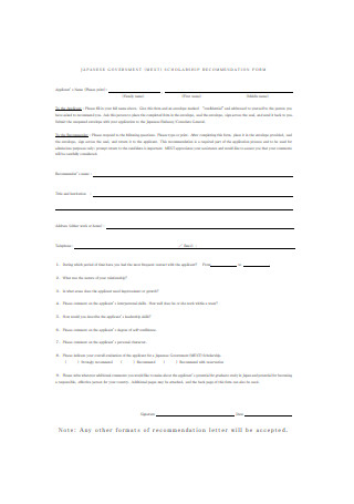 Scholarship Recommendation Letter Form