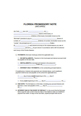 Secured Promissory Note Form Example