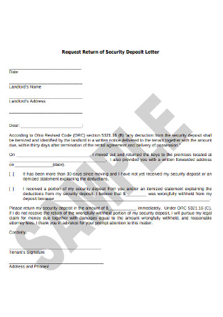 Security Deposit Return Request Letter