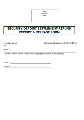 Security Deposit Settlement Refund Receipt