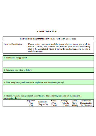 Simple Letter of Recommendation for MBA