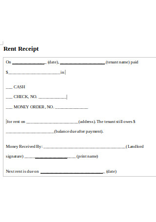 Simple Rent Received Receipt Form