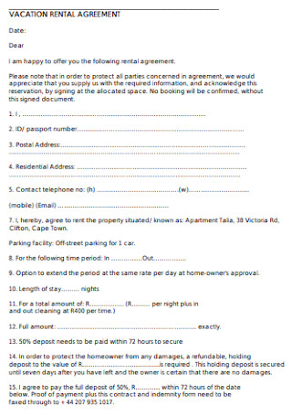 Simple Vacations Rental Agreement
