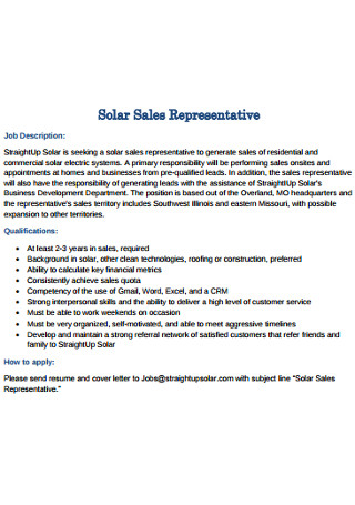 Solar Sales Representative Cover Letter