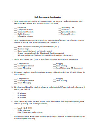 Staff Development Questionnaire Example