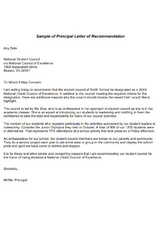 Student Council Recommendation Letter
