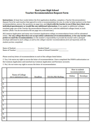 Teacher Recommendation Request Form