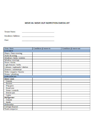 Tenant Move in and Move out Inspection Checklist