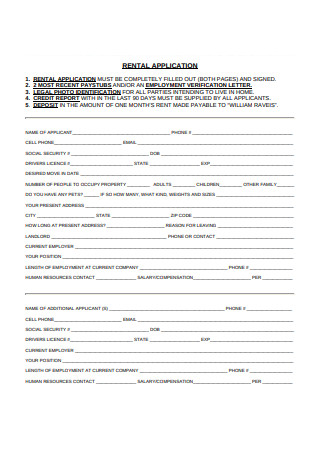 Tenant Rental Application Sample