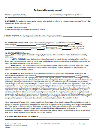 Tenant Residential Lease Agreement