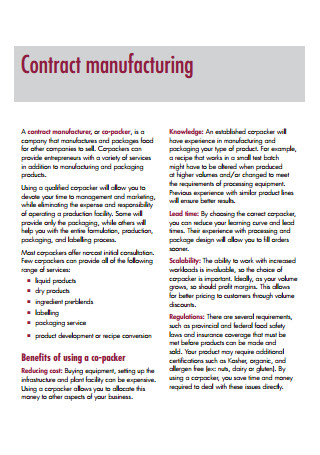 Using a Co Packer Contract manufacturing