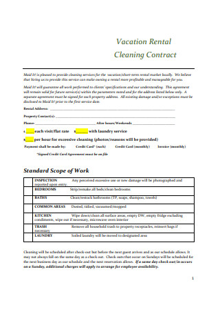 Vacation Rental Cleaning Contract