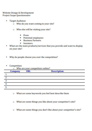 Websit Design and Development Project Scope Questionnaire