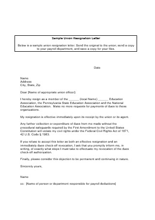 union Resignation Letter