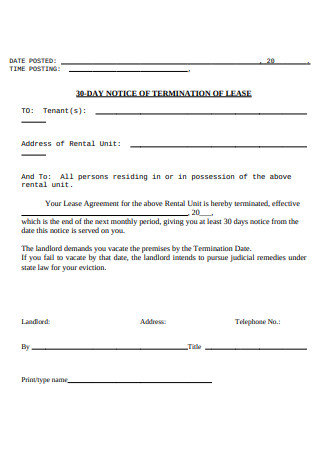 30 Day Notice of Termination of Lease