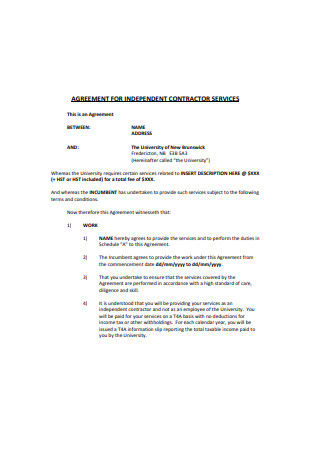 Agreement for Independent Contractor Services