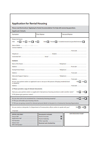 Application Form for Rental Housing